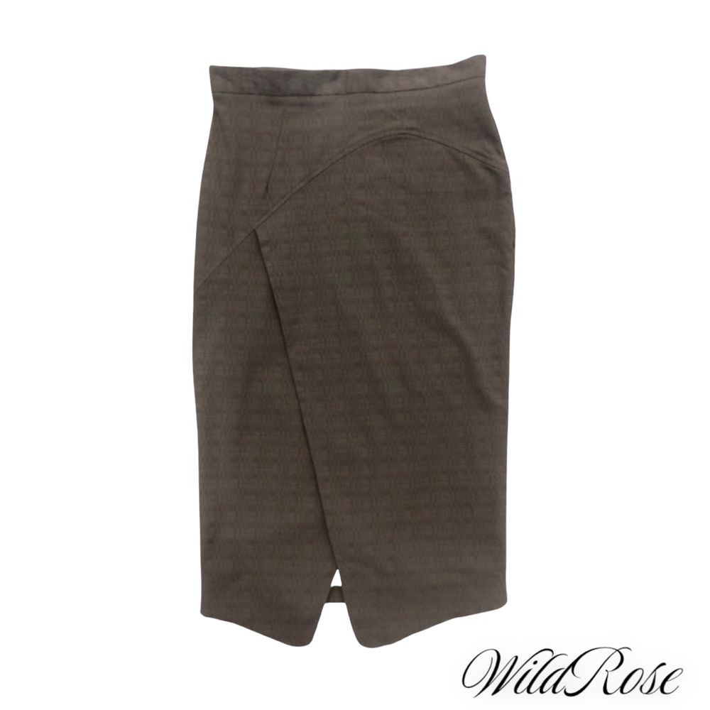 ZAC ZAC POSEN GRAY SLIT PENCIL WIGGLE STRETCH FAUX WRAP SKIRT SZ US 6